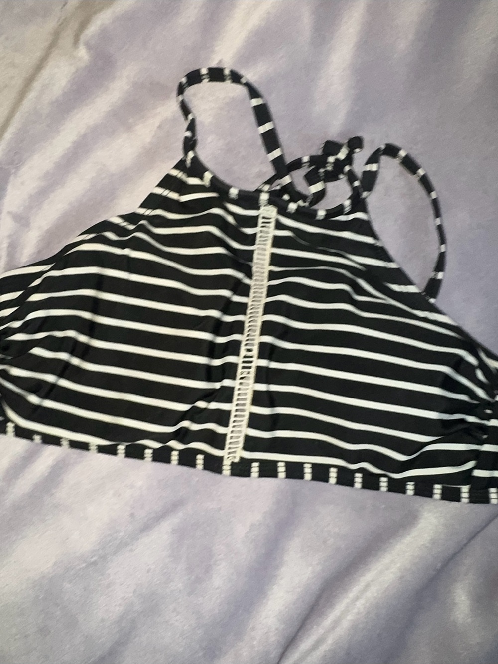 Xhilaration Black and White Striped High Neck Swim Top
